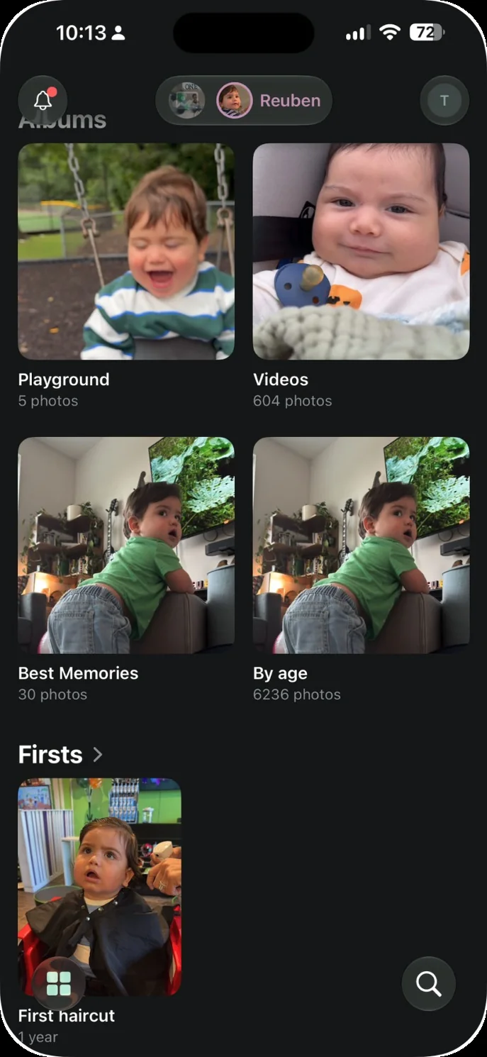 Albums for one child in Our Little World, including Videos, Best Memories and By age