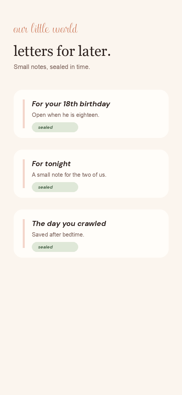 Letters for later screen in Our Little World